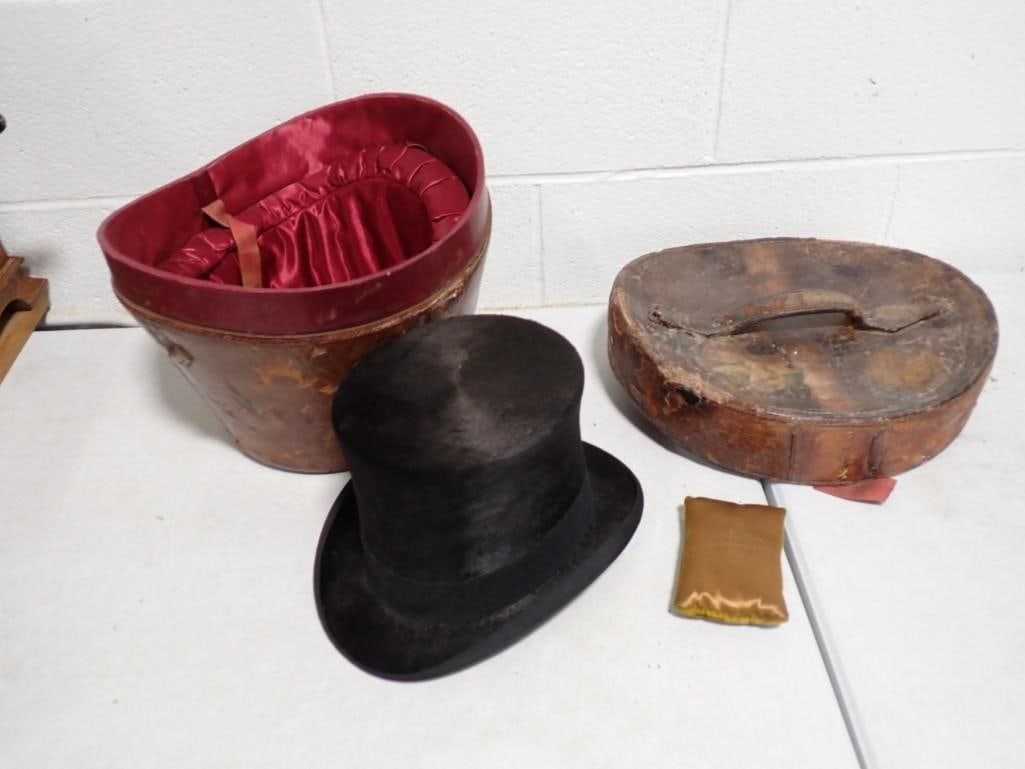 Antique Beaver Skin Top Hat with Case Collins & Fairbanks (1 of 14)