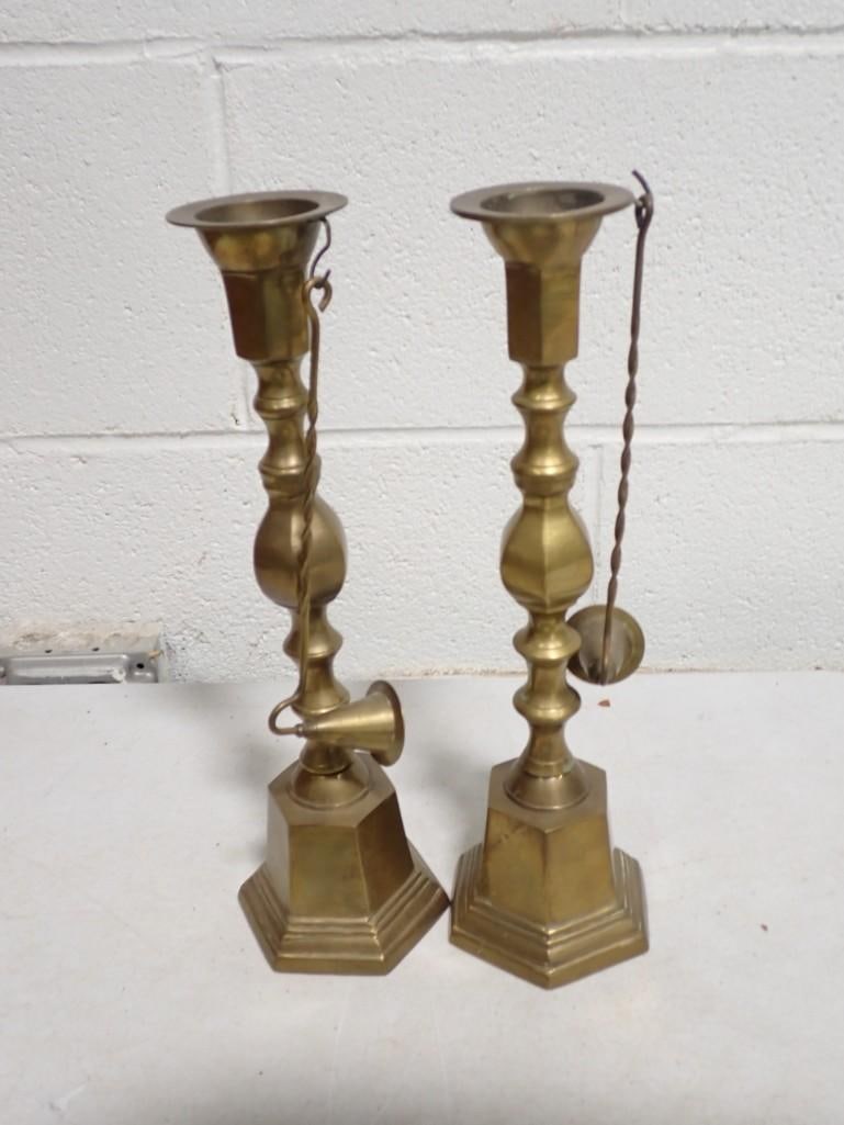 2 Vintage Brass Candlestick Holders with Snuffers (1 of 5)