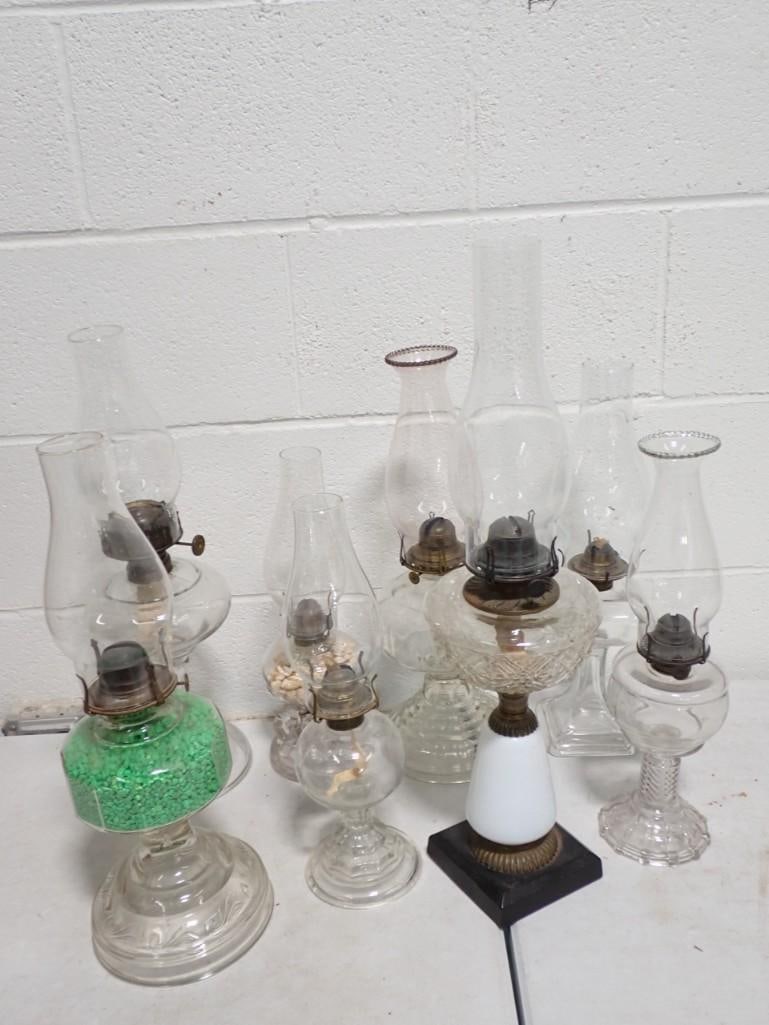 8 Antique Glass Oil Lamps: 8 Antique Glass Oil Lamps . 1 is part milk glass