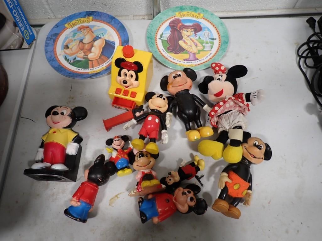 Walt Disney Lot incl Asst Mickey Mouse Figures, Disney Hercules Collector Plates, Mickey Mouse Cash (1 of 10)