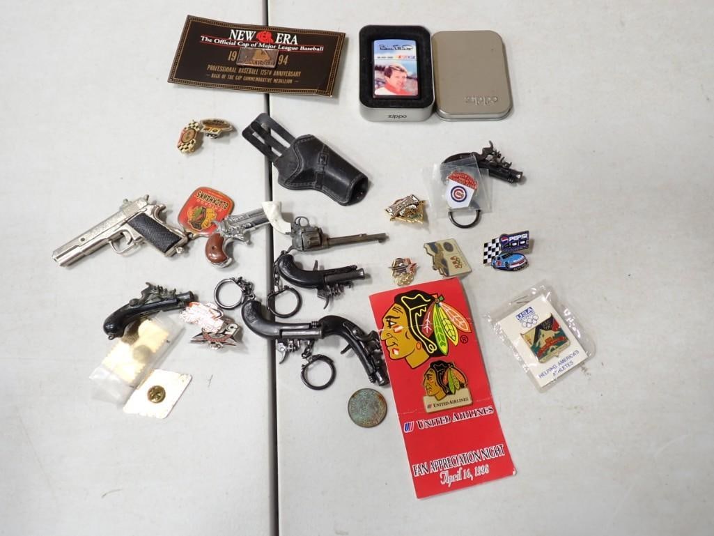 Lot of Smalls incl Bill Elliott Zippo Lighter, Pins, Mini Cap Guns, Black Hawks, Olympics, etc (1 of 6)