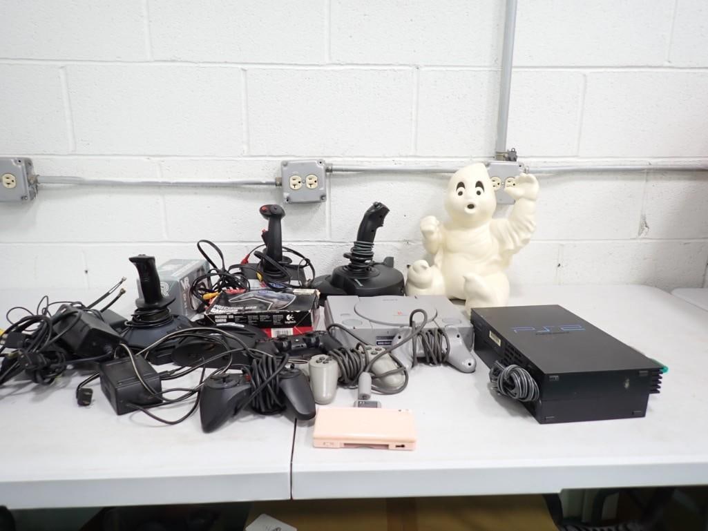 Video Game Lot including Sony PlayStation and PS2, Controllers, Joysticks, etc. (1 of 9)