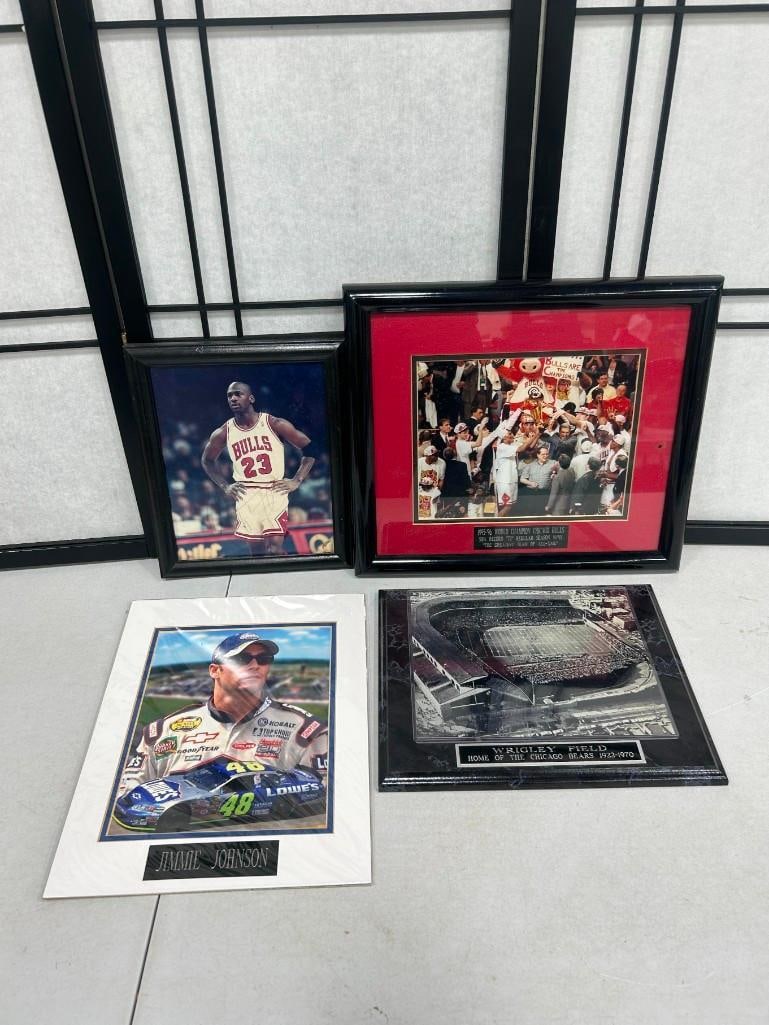 Framed Michael Jordan / Chicago Bulls Pictures, Wrigley Field Chicago Bears Plaque and Immie Johnson (1 of 6)