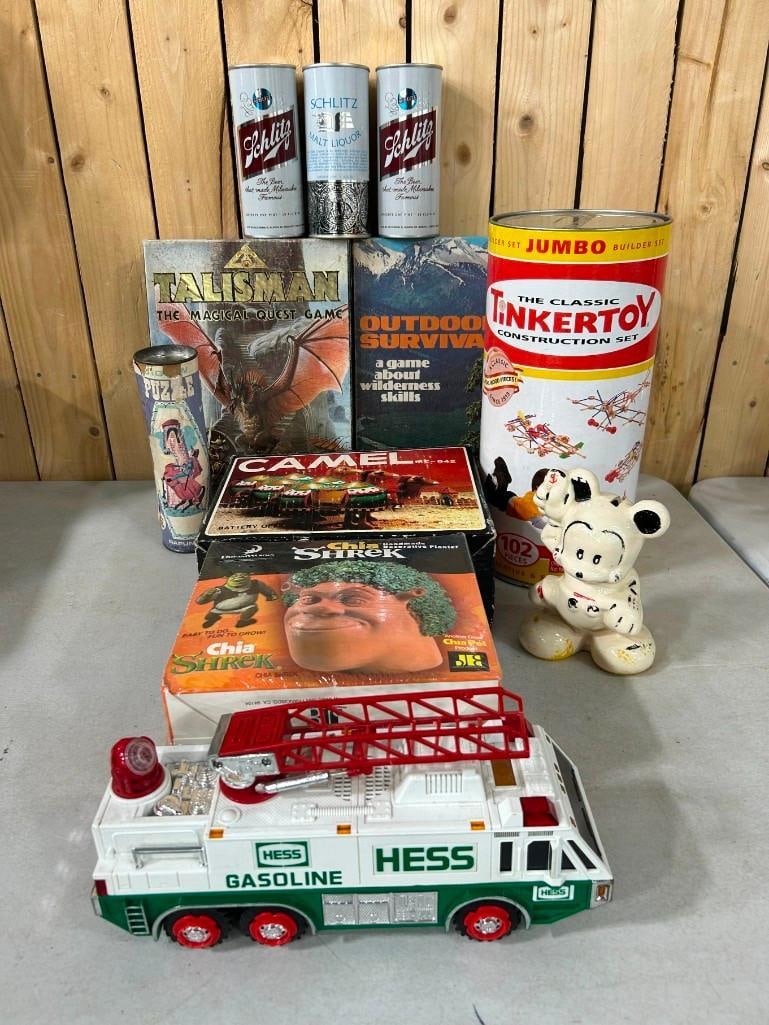 Misc. Lot including Hess Truck, Old Mickey Mouse, Chia Pet Shrek, Battery Operated Toy Camel, Talism (1 of 7)