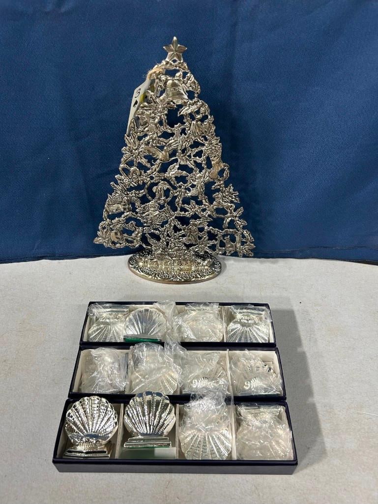 Silver Plate Decorative Christmas Tree and some decorative shells (1 of 3)