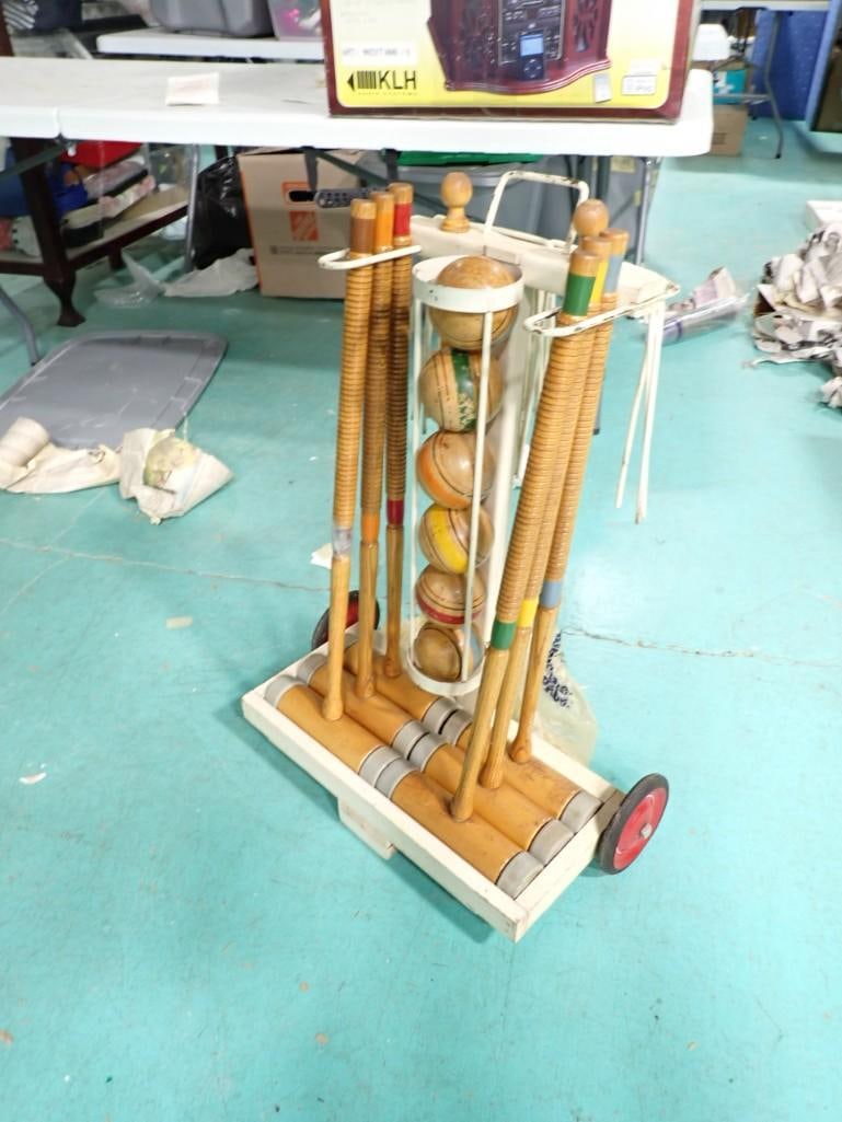 Vintage Wooden and Metal Croquet Set: Vintage Wooden and Metal Croquet Set