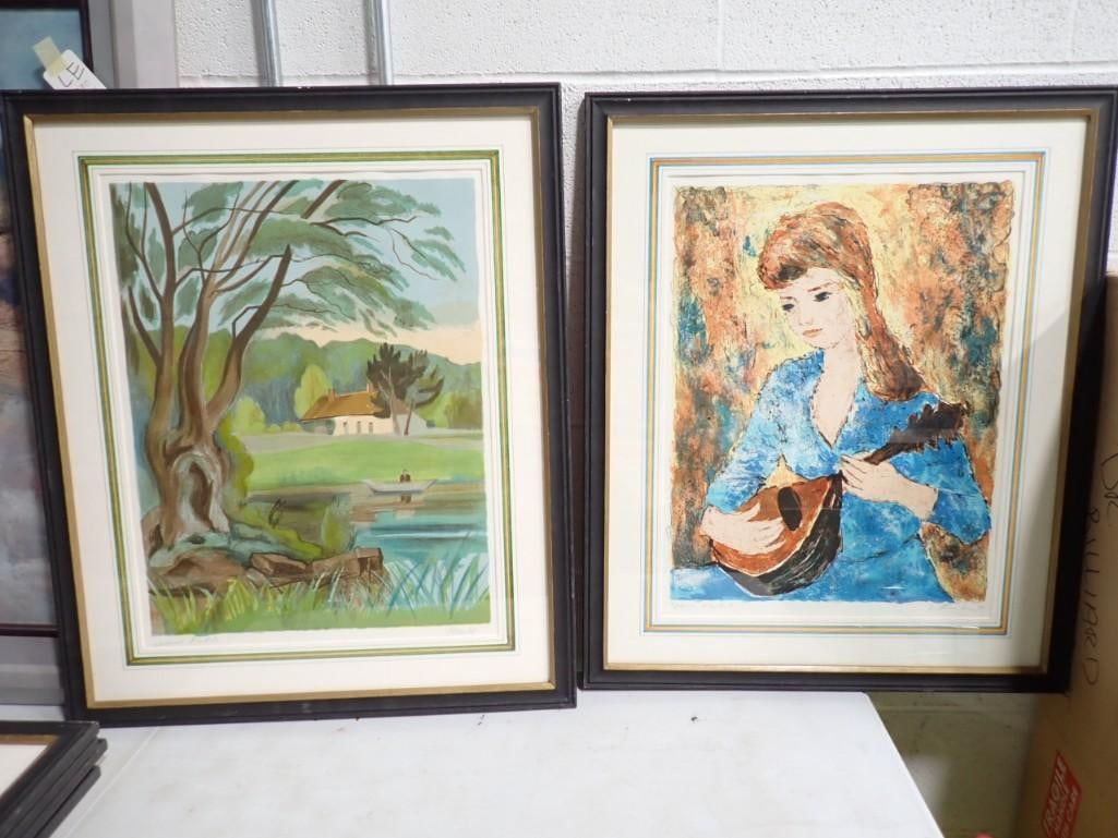 Pair of Framed Signed Lithograph Prints - Maurice Mouriot and Bertaldo Taubert (1 of 11)