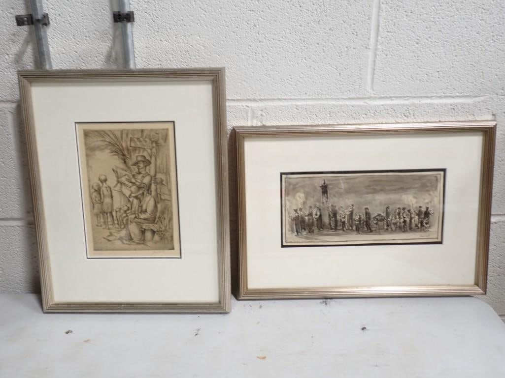 Pair of Andre Smith Framed Etchings - measures roughly 13x16" and 12x17": Pair of Andre Smith Framed Etchings - measures roughly 13x16" and 12x17"