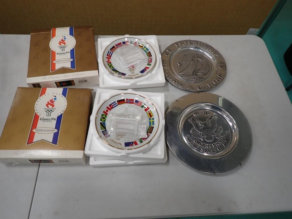 Lot of 4 Collector Plates including Olympic Spirit, Pewter Bicentennial etc.: Lot of 4 Collector Plates including Olympic Spirit, Pewter Bicentennial etc.