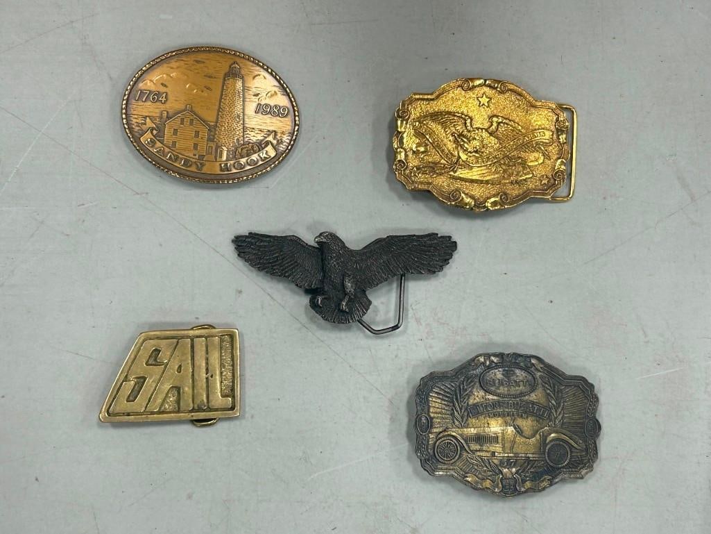 Belt Buckle Lot including an Eagle, Sail, Sandy Hook, Bugatti, etc.: Belt Buckle Lot including an Eagle, Sail, Sandy Hook, Bugatti, etc.