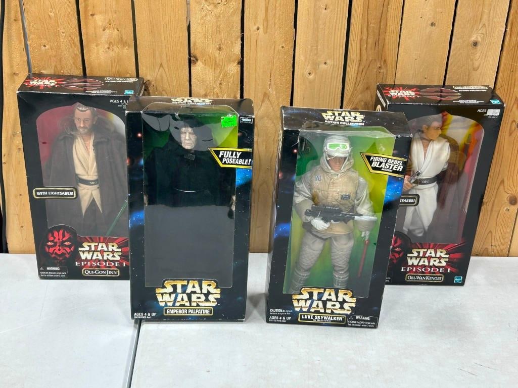 Lot of 4 New In Box Star Wars Action Figures including Qui-Gon Jinn, EMperor Palpatine, Luke Skywalk (1 of 8)