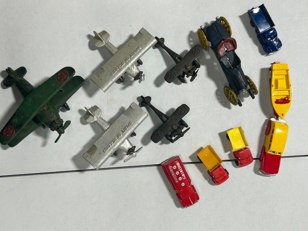 Toy Lot including Vintage Cast Iron Cars, Planes, Plastic Trucks, etc.: Toy Lot including Vintage Cast Iron Cars, Planes, Plastic Trucks, etc.