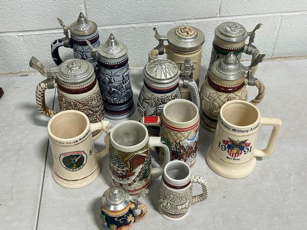 Large Lot of assorted Beer Steins - Budweiser, Air Force Academy, etc. (1 of 6)