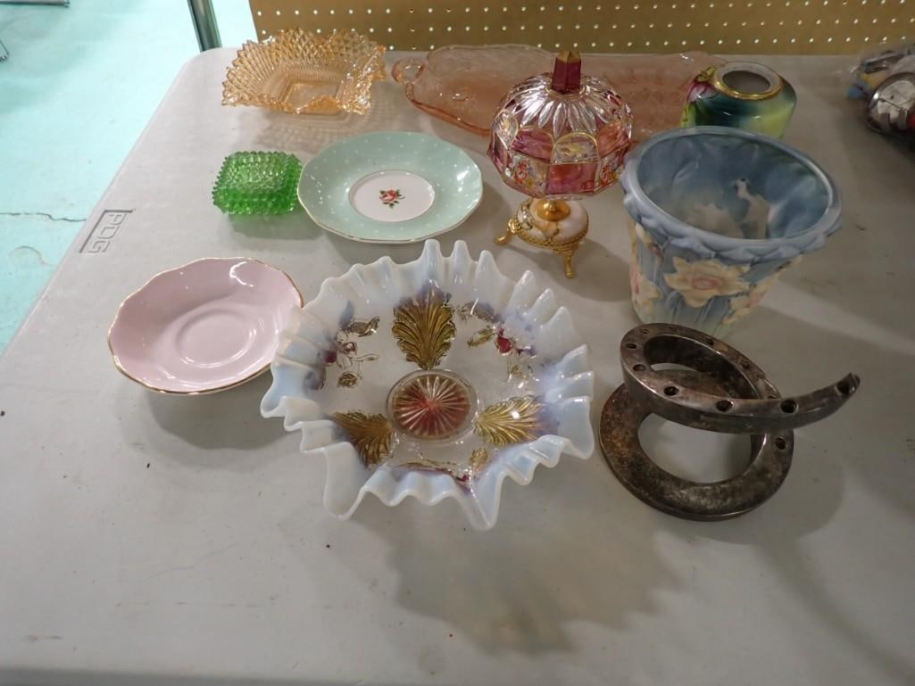 Assorted Pink and Green Depression Glass, Decorative Bowl, Porcelain, Metal Decor, etc. (1 of 7)