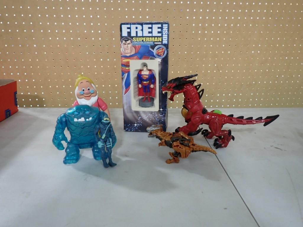 Toy lot including figurines, dinosaur, one of the 7 Dwarfs (1 of 4)