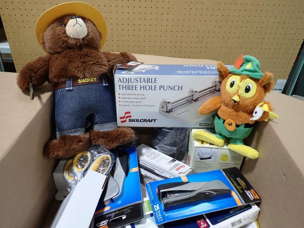 Misc. Lot including Woodsy Owl Office Supplies, Scissors, Sharpies, Highlighters, Smokey Plush, (1 of 5)