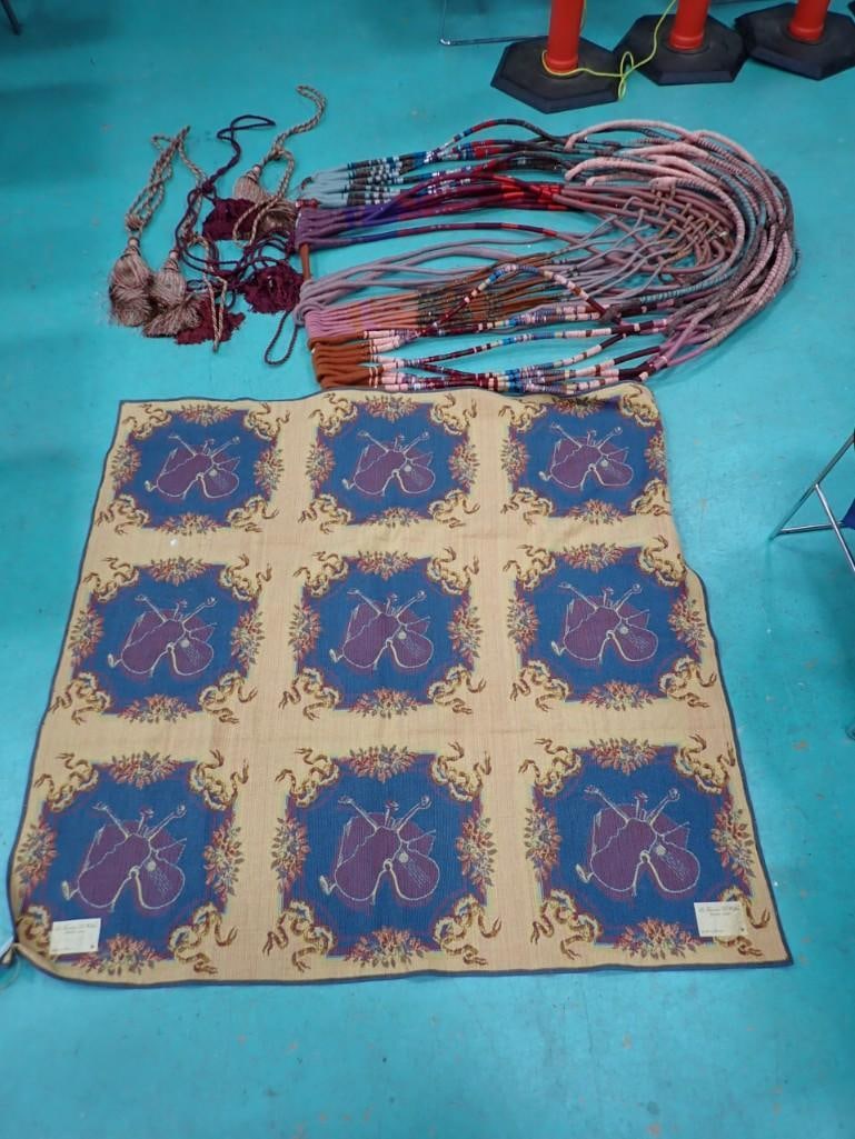 Contemporary Fiber Art (Decorative Knotted Rope Door) and French Throw Rug - roughly 54x54": Contemporary Fiber Art (Decorative Knotted Rope Door) and French Throw Rug - roughly 54x54"