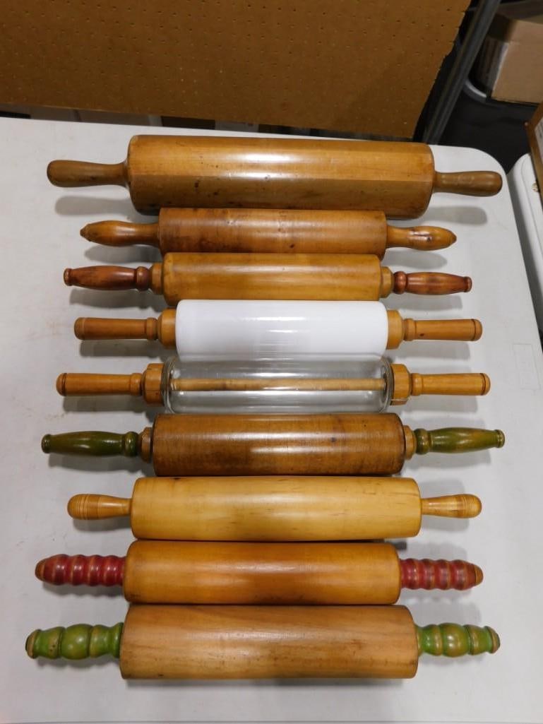 Lot of Vintage and Antique Rolling Pins including Milk Glass, Wood, Original Red & Green Paint, Clea (1 of 6)