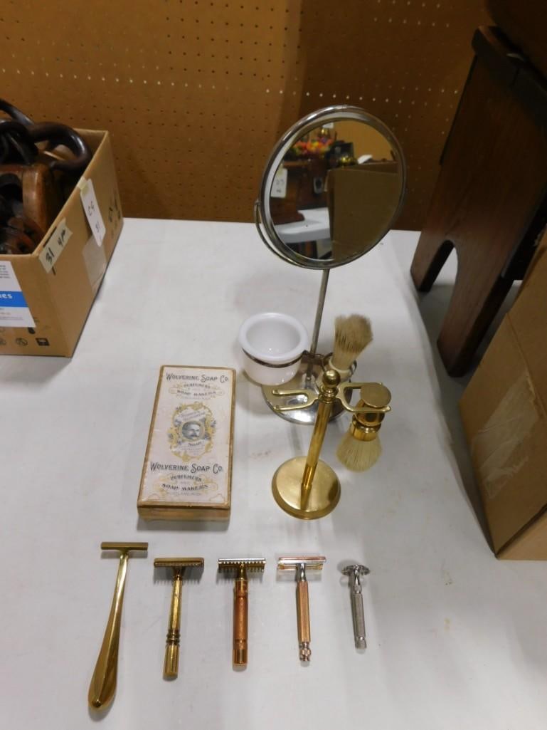 Lot of Vintage or Antique Men's Shaving accessories - Razors, Mirror, Advertising (1 of 10)