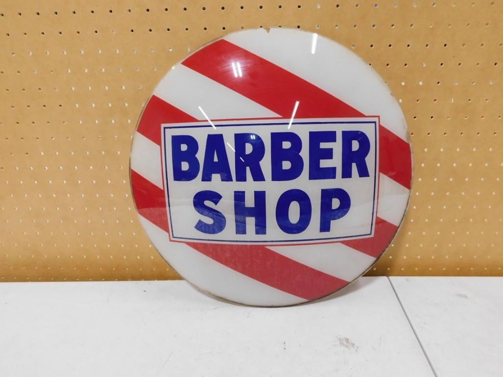 Antique Reverse Printed Dome Shaped Glass Barber Shop Sign - Measures roughly 17" in Diameter (1 of 7)
