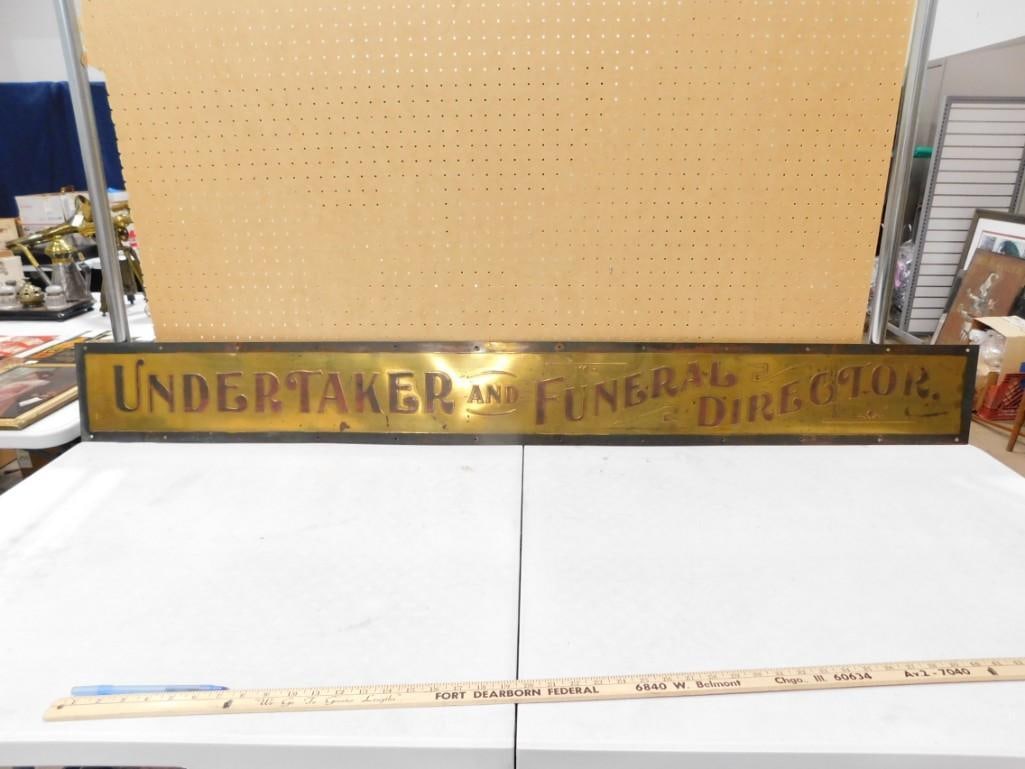 Antique Undertaker & Funeral Director Brass Sign Marked W.M. Pathie, Worchester Ma (1 of 12)