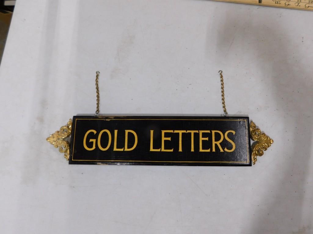 Antique Gold Leaf Lettering Sample Sign - Measures roughly 4x18": Antique Gold Leaf Lettering Sample Sign - Measures roughly 4x18"