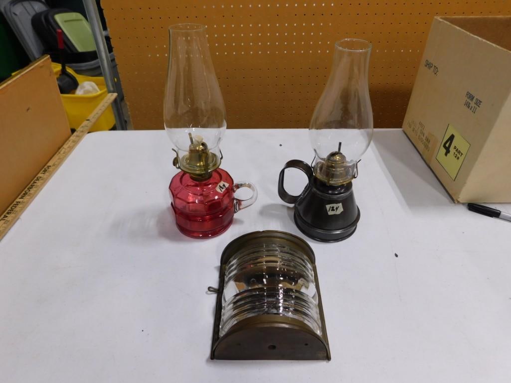 3 Antique Lanterns - Brass Ship, Cranberry Glass (1 of 10)