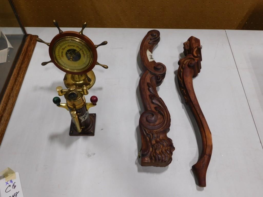 Primitives lot - Binnacle Compass & German Ships Wheel Hygrometer and 2 architectural salvaged carve (1 of 8)
