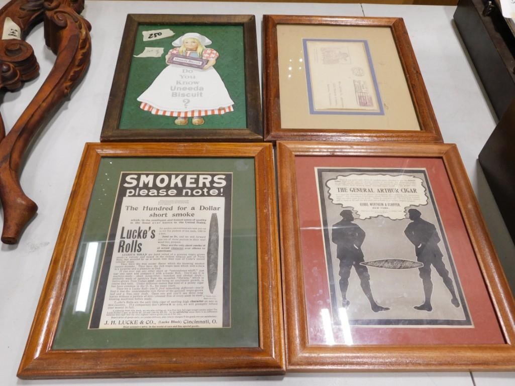 4 Antique Framed Advertisements - Cigars and Biscuits (1 of 8)