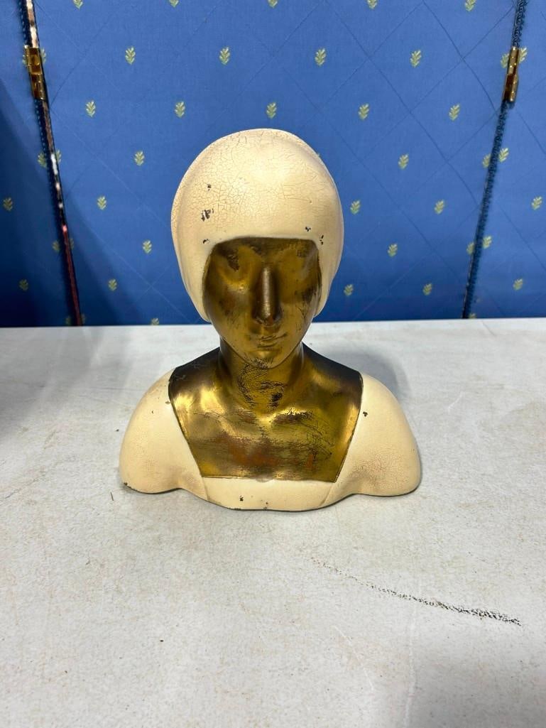 Art Deco Female Bust Probably Spelter with Gold Leaf 9" x 10" (1 of 3)
