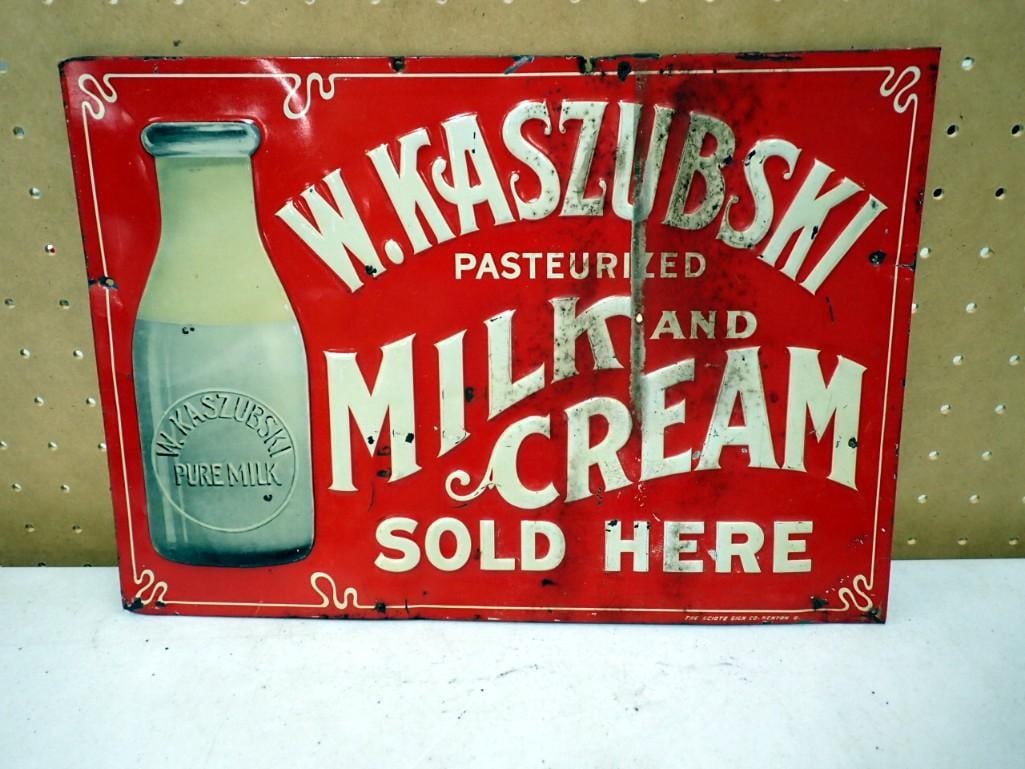 Antique Kaszubski Milk & Cream Advertising Tin Sign 9.5" x 13.5" (1 of 5)