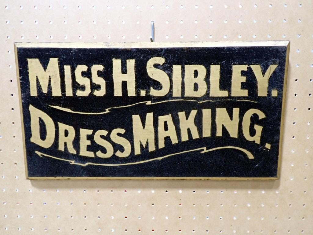 Antique Miss H. Sibley Dressmaking Gold Leaf Sign on Wood 9.5" x 18" (1 of 5)