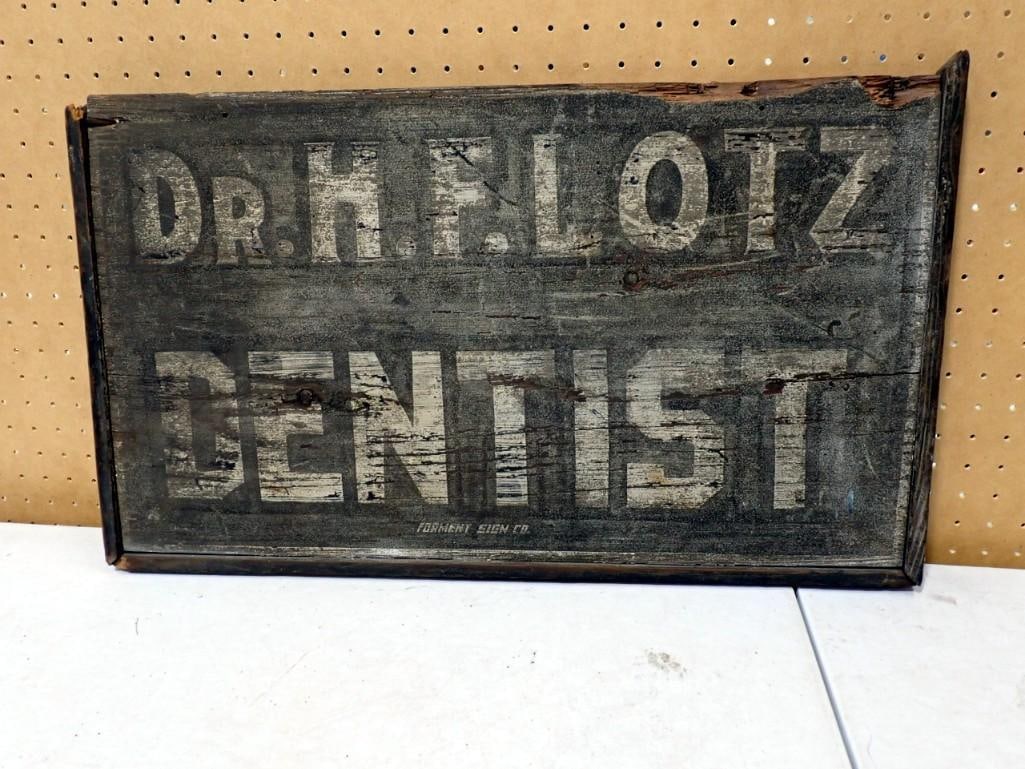 Antique Dentist Sign Dr Lotz Hand Painted on Wood 14.5" x 25" (1 of 6)