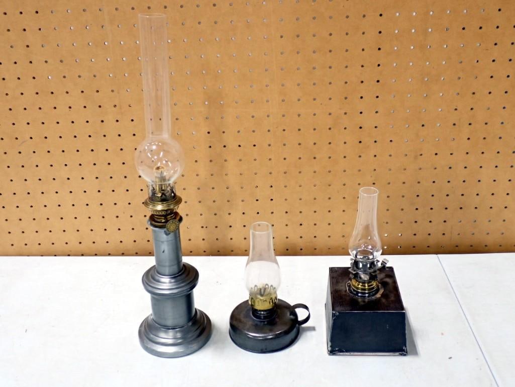 3 Antique Kerosene Oil Lamps , Railroad and More Kosmos, Brenner, Sterling Brands (1 of 7)