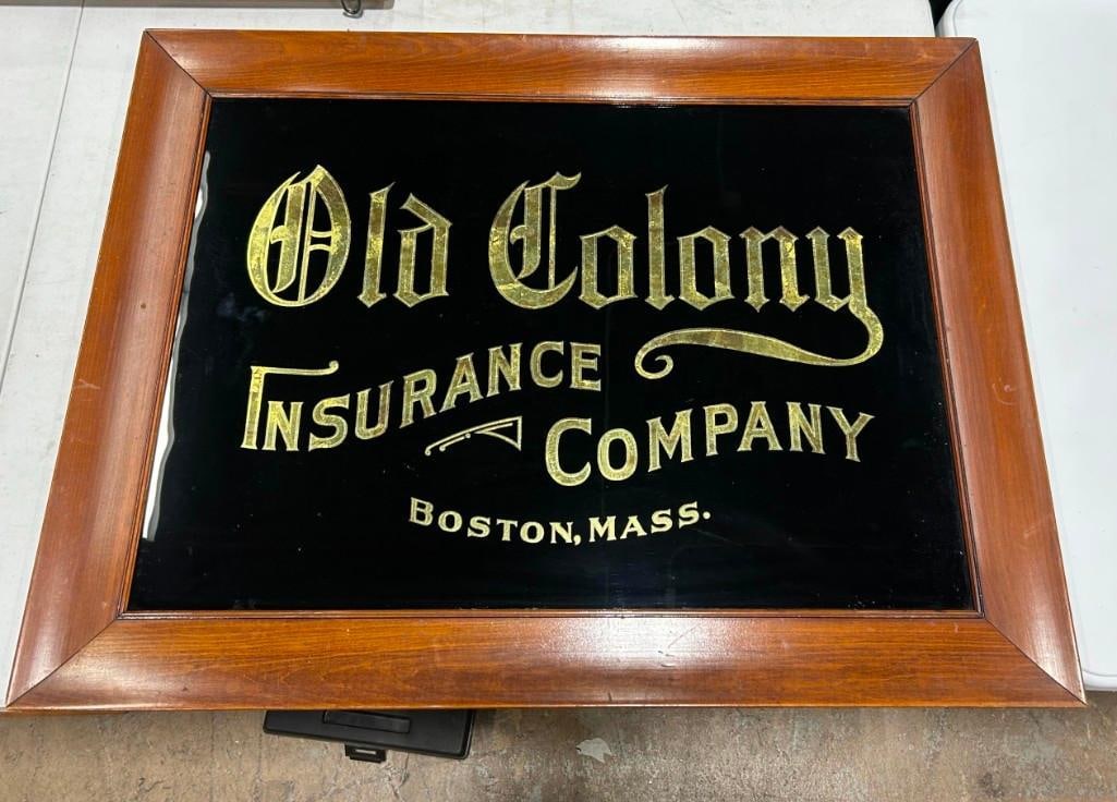 Antique Old Colony Insurance Reverse Glass Gold Leaf Sign Boston Mass 26" x 34" (1 of 3)