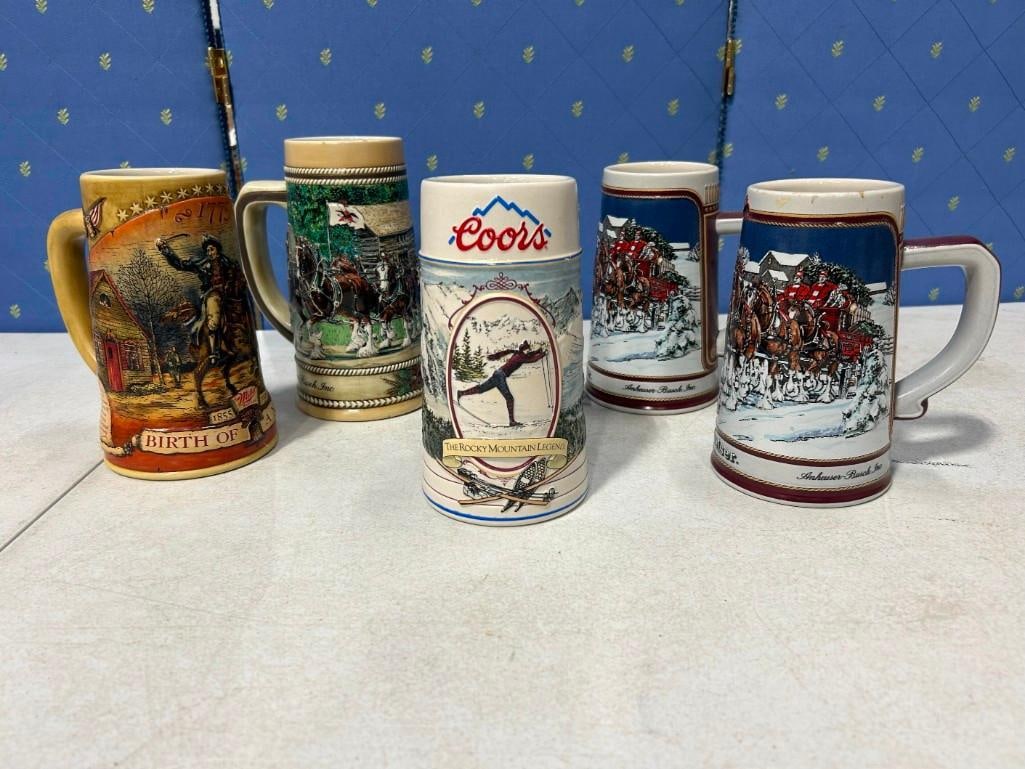 Lot of 5 Beer Steins incl Budweiser, Coors, Miller (1 of 18)