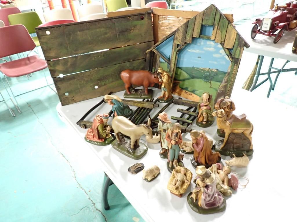 Antique German Large Composition Nativity Set with Manger Scene and 1939 Yuletide Book (1 of 14)
