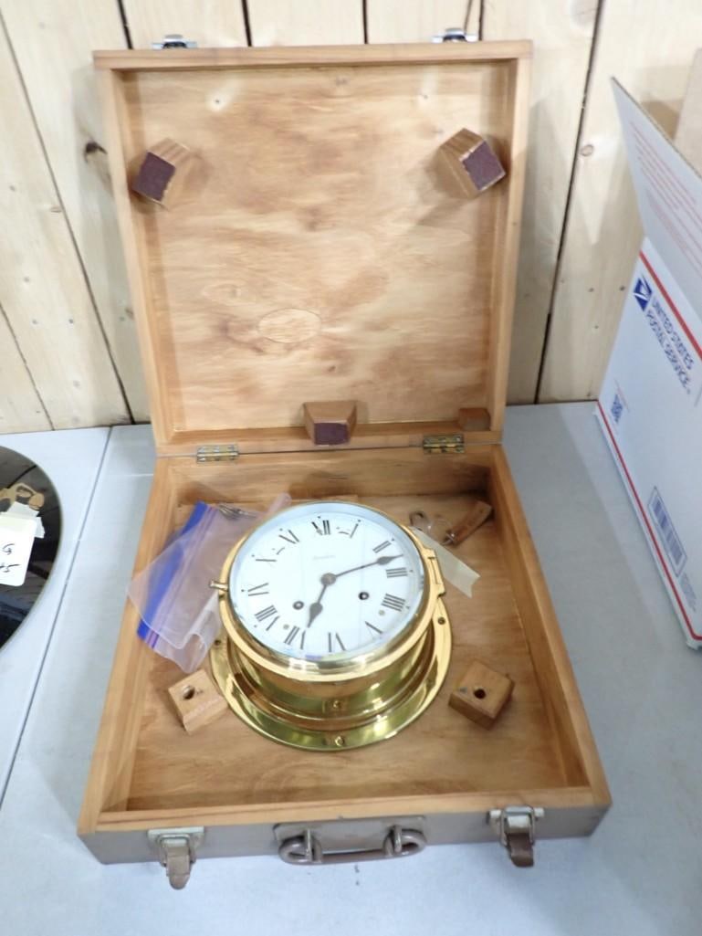 Brass Ships Clock London England in Wood Box, Working with Key 8" Wide (1 of 6)