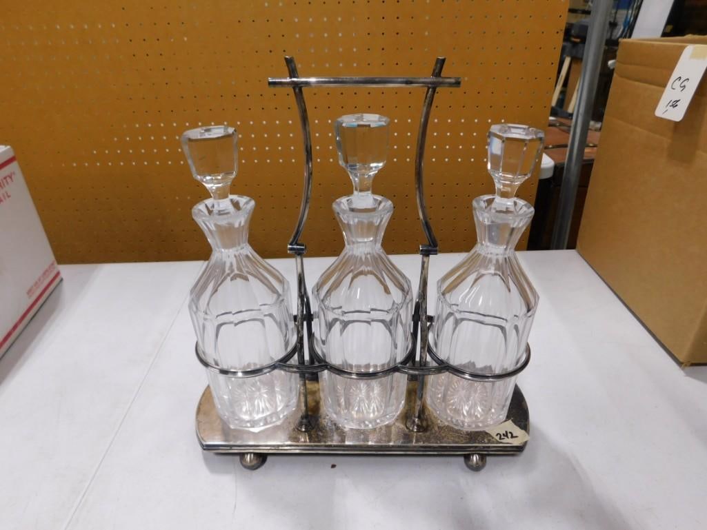 Silverplate and Crystal 3 Bottle Liquor Decanter Set (1 of 6)