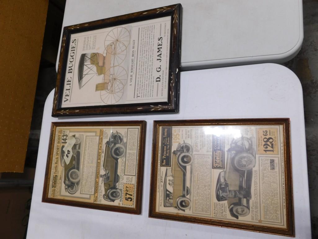 Lot of 3 Framed Antique Automobile & Buggy Advertisements (1 of 4)