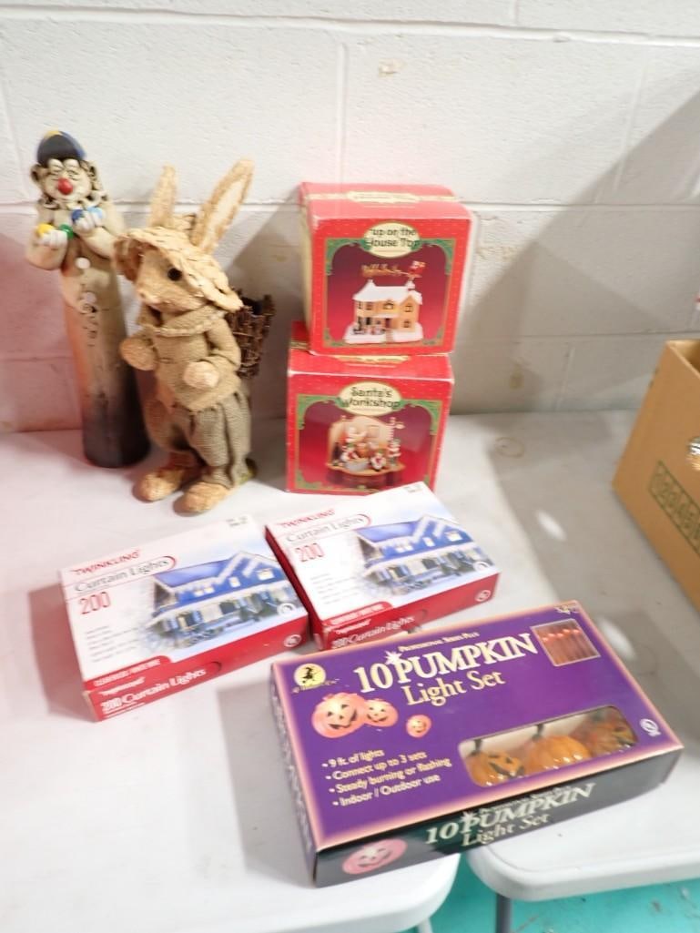 Asst Holiday Lot incl Rabbit, Halloween Lights,, Pottery Clown, Christmas Lots, etc (1 of 6)