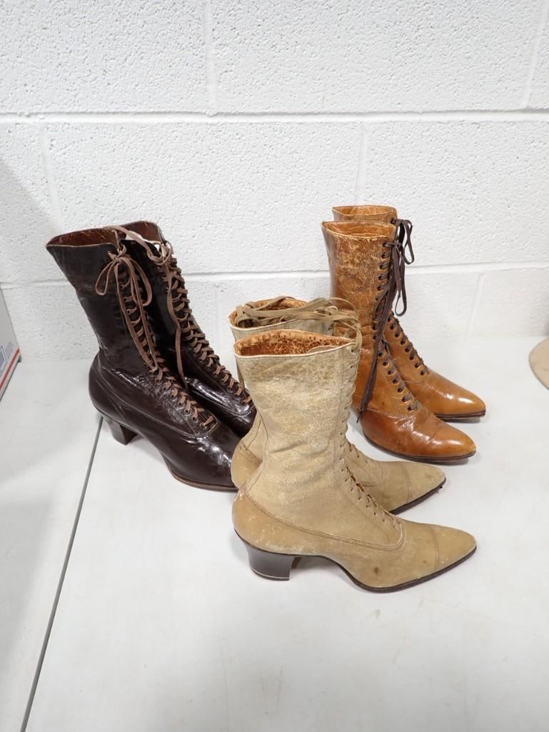 3 pr of Victorian Ladies Boots: Lot of 3 pr of Victorian Ladies Boots