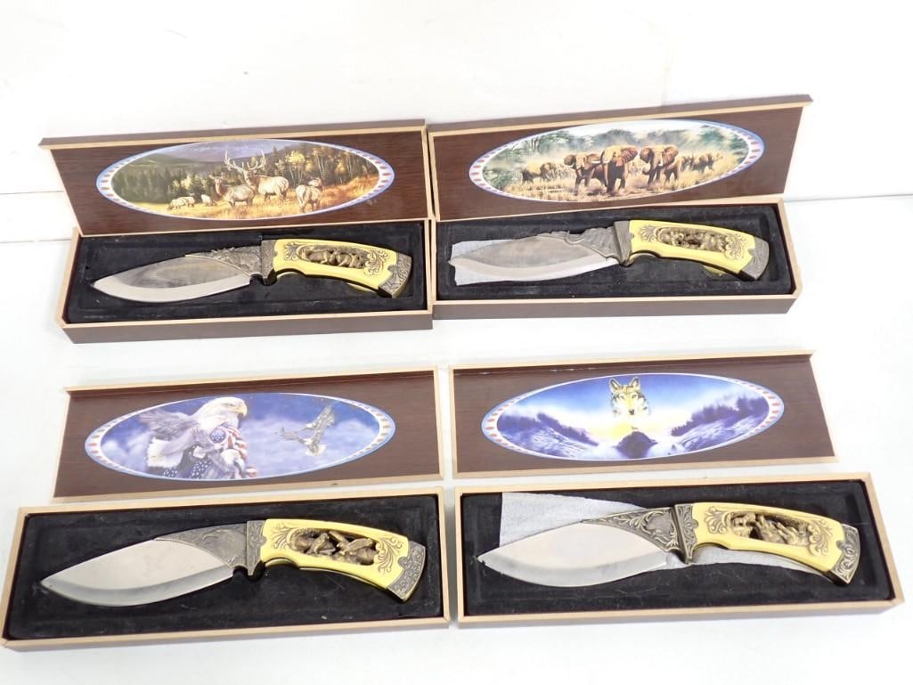 4 Folding Knives or Pocket knives in Gift Boxes incl Eagle, Wolf, Deer or Elk, And Elephants (1 of 16)