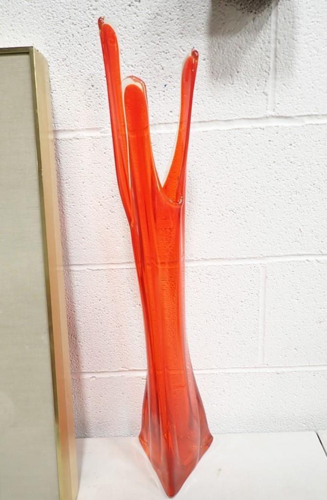 MCM Viking Glass Swung Vase or Stretch Vase 26.5"  Persimmon Orange Epic 3 Foil Triangle (1 of 7)