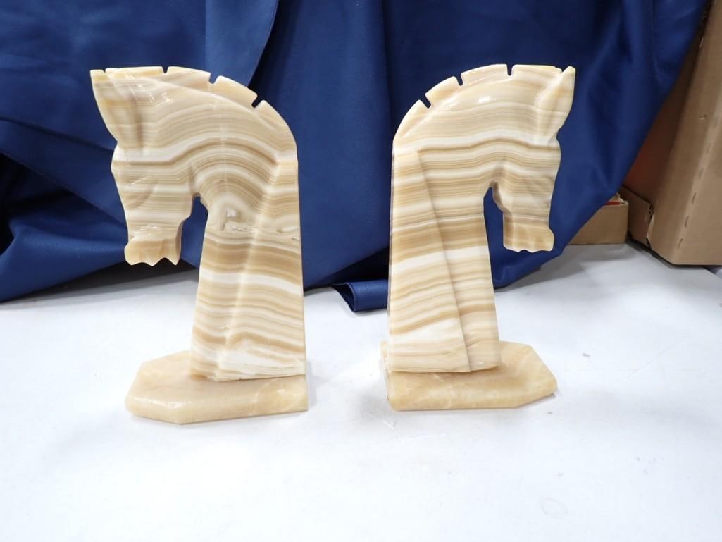 Carved Stone Horse Book Ends: Carved Stone Horse Book Ends - one of the horses detaches from the base