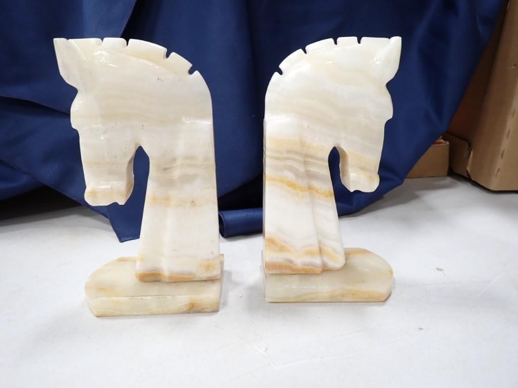 Carved Stone Horse Book Ends: Carved Stone Horse Book Ends