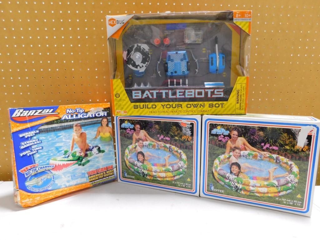 Toy lot - Hex Bug Battlebots set, Inflatable pools and alligator (1 of 8)