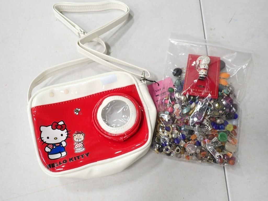 Hello Kitty Purse and Assorted Costume Jewelry Beads, etc.: Hello Kitty Purse and Assorted Costume Jewelry Beads, etc.