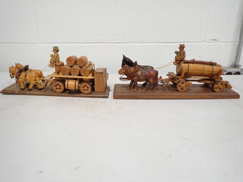 2 vintage Black Forest German Woodcarving Beer Wagons (1 of 9)