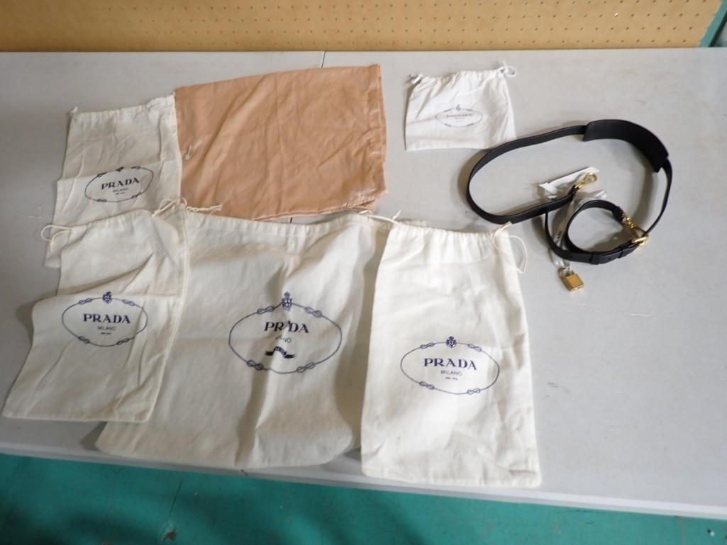 Group of Prada Accessories : 1 Metal Lock Stamped Prada, 1 Black Leather Purse Strap Stamped Prada (1 of 7)